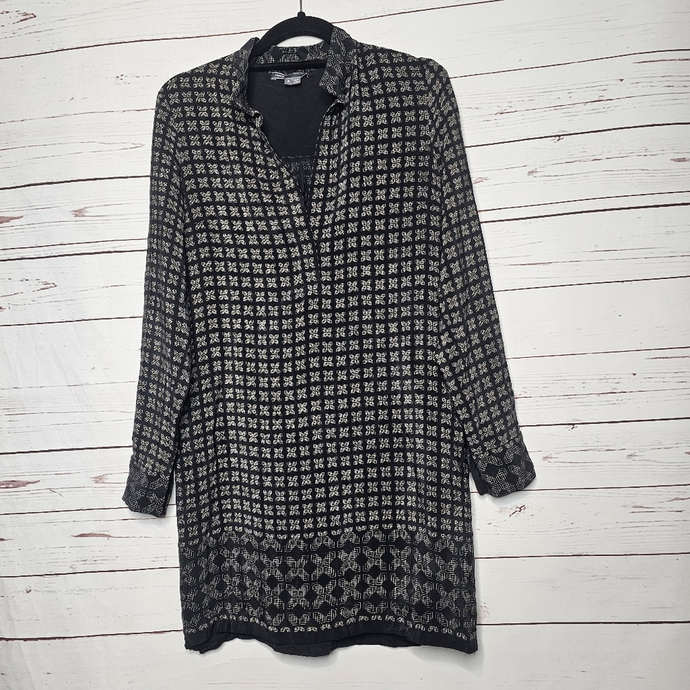 Vince Silk Crepe Patterned Tunic Dress